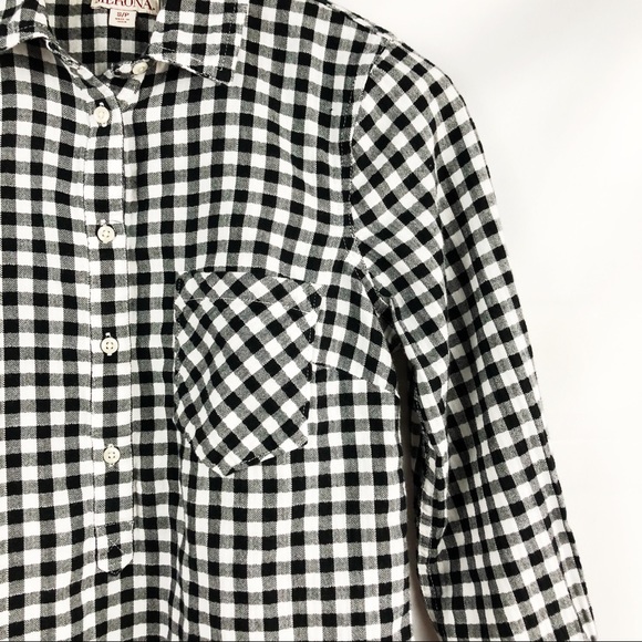 Merona Black White Plaid Button Up S - Picture 2 of 7